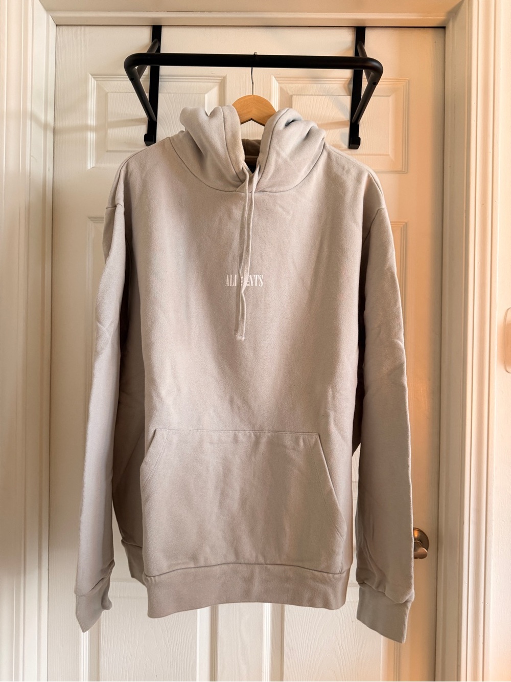 AllSaints Light Grey Logo Hoodie – Men’s XL, Perfect Condition